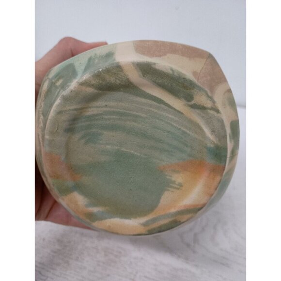 Vintage 60s Studio Art Pottery Bottle Vase Green Yellow Glazed Artisan MCM - Picture 8 of 10